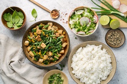 Tofu Spinach Stir-Fry Vegetables and Steamed Rice
