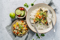 Seabass with Coconut Rice and Mixed Pineapple Salsa