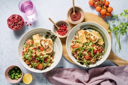 Pan Fried Halloumi with Pomegranate Tabbouleh